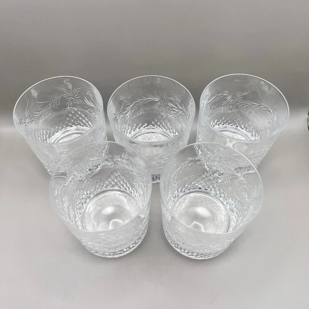 Set of 5 Vtg Tiffin Franciscan Cut Whiskey Rocks Glasses‎ Floral Barware
